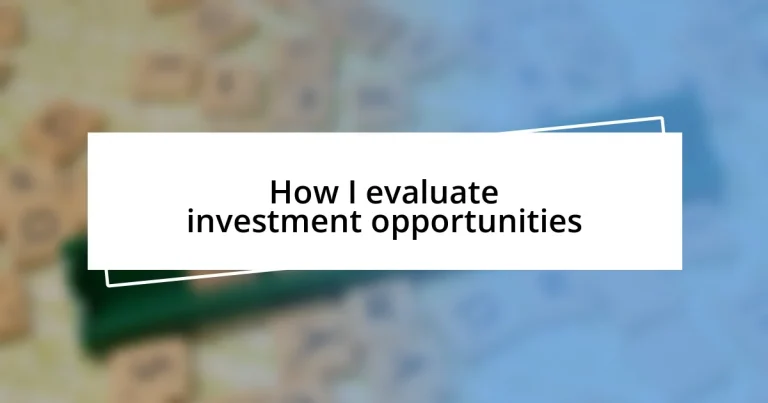 How I evaluate investment opportunities