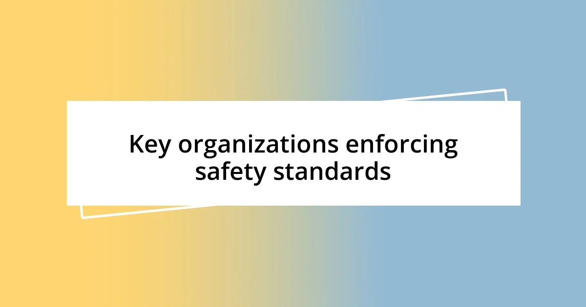 Key organizations enforcing safety standards